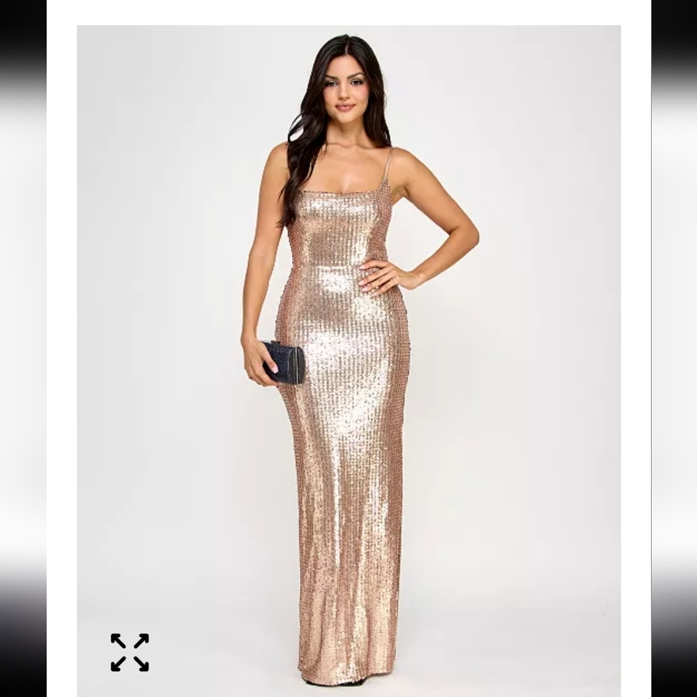 B. Darlin NWT Rose Gold Sequin Maxi Dress Formal Prom Evening Gown Size 1/2 $149